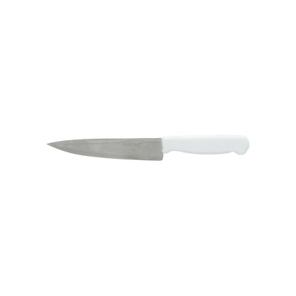 Cuchillo Maincraft de 6 pulgadas con hoja lisa de acero inoxidable y mango blanco ergonómico para cocina.
