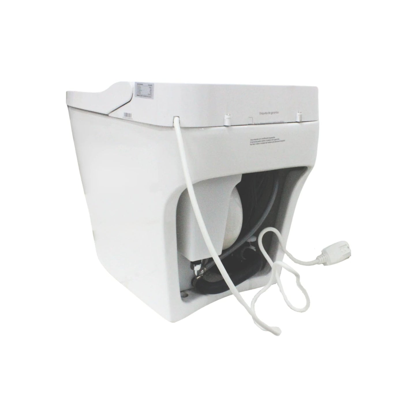 Baño inteligente Fidic W8002 blanco, vista trasera con conexiones de agua y cable eléctrico para instalación