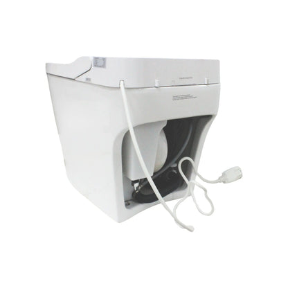 Baño inteligente Fidic W8002 blanco, vista trasera con conexiones de agua y cable eléctrico para instalación