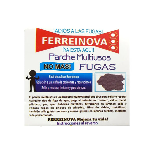 Parche multiusos Ferreinova 10x10cm para sellar fugas en concreto, metal, plástico. Solución económica y duradera.