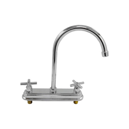 Mezcladora Valmain cromada para fregadero de cocina con dos manijas de cruz y cuello de ganso