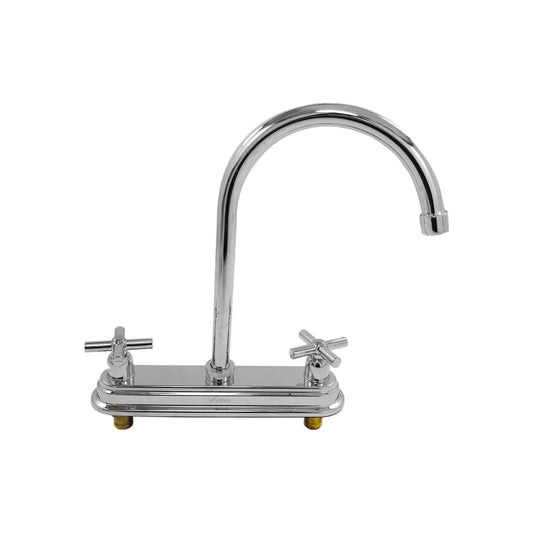 Mezcladora Valmain cromada para fregadero de cocina con dos manijas de cruz y cuello de ganso