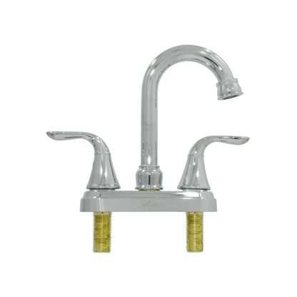 Mezcladora para lavabo 4 pulgadas Valmain cromada, doble manija, caño curvo.