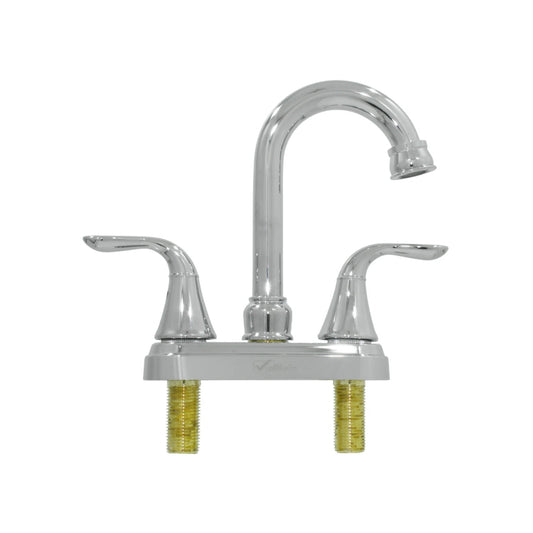 Mezcladora para lavabo 4 pulgadas Valmain cromada, doble manija, caño curvo.