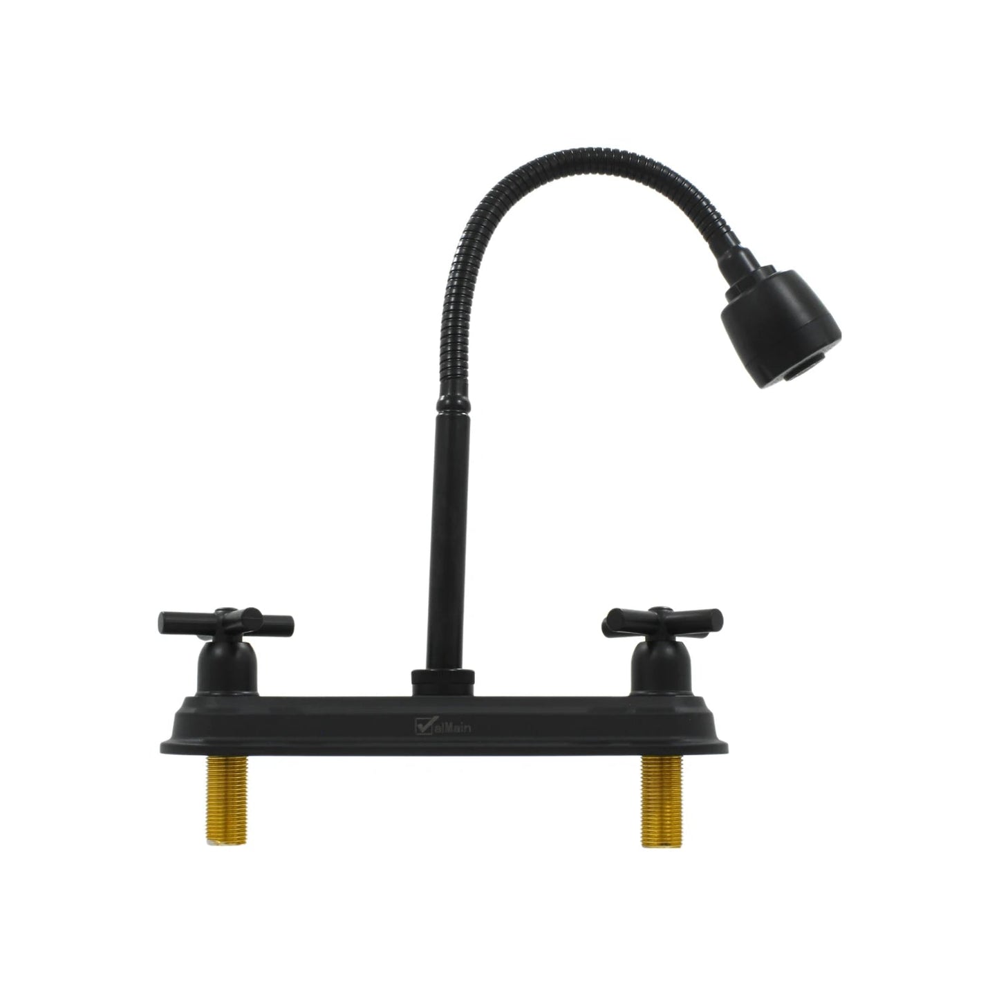Mezcladora de fregadero Valmain negra con cuello flexible y manerales de cruz para cocina