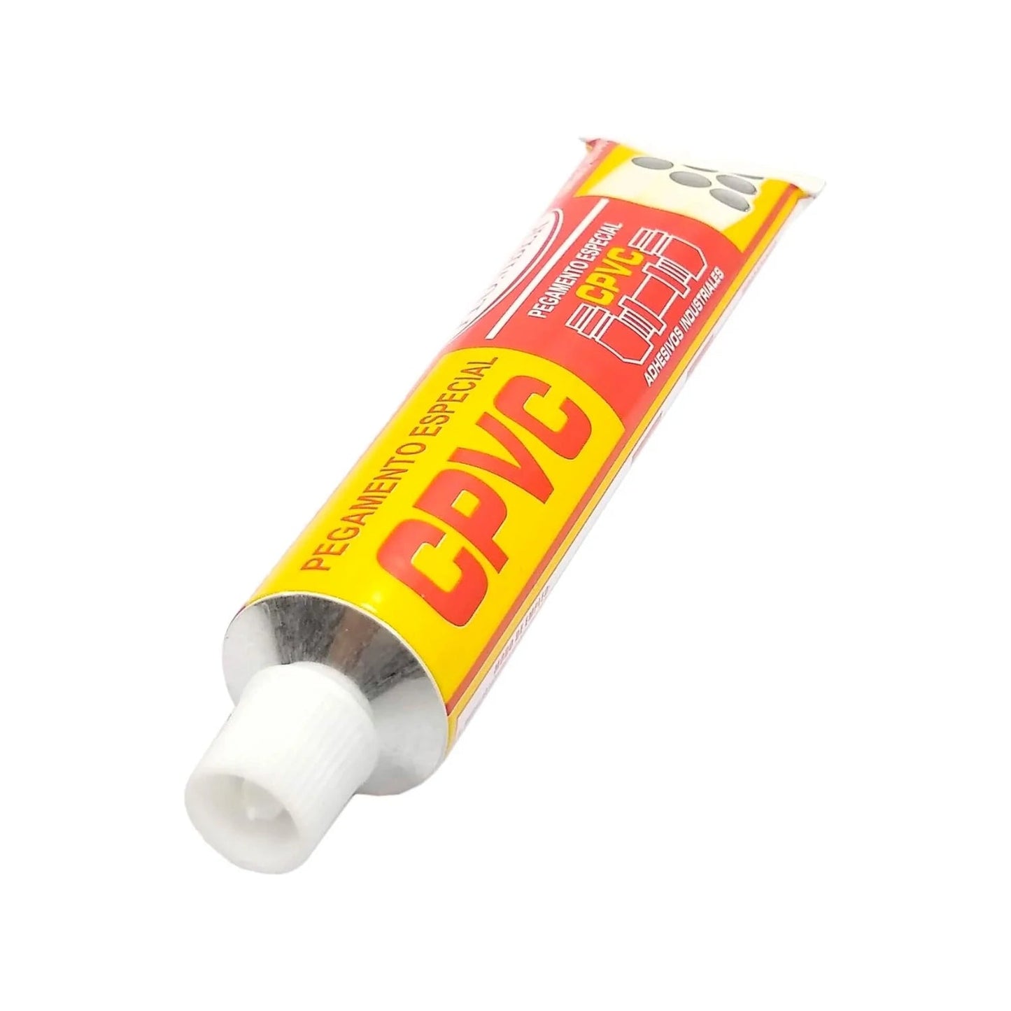 Pegamento CPVC industrial en tubo amarillo y rojo para uniones de tuberías