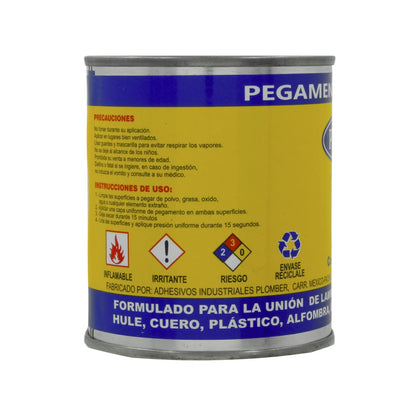 Pegamento de contacto Plomber amarillo para unión de hule, cuero, plástico y alfombra. Inflamable.