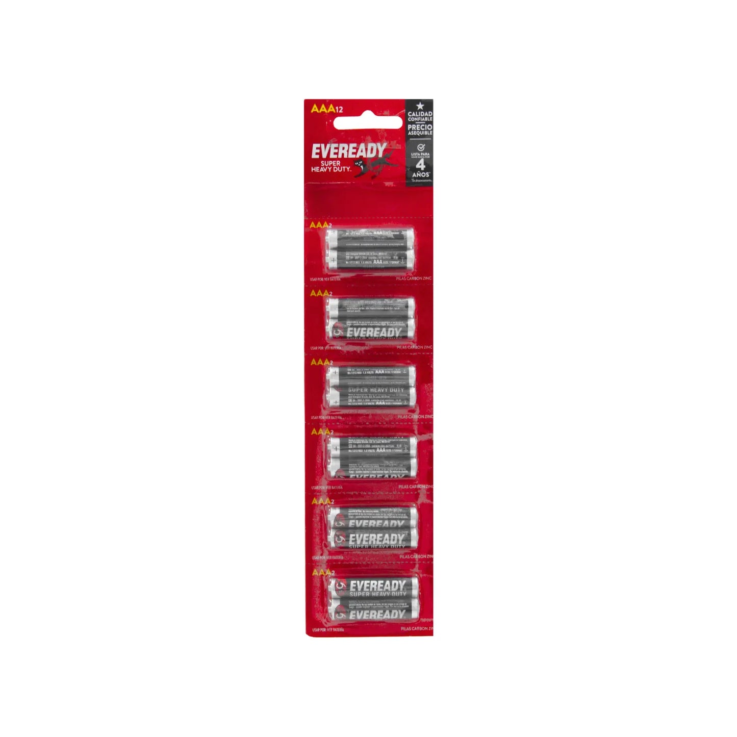 Pilas AAA Eveready Super Heavy Duty, paquete de 12 unidades, carbón zinc 1.5V, duración 4 años