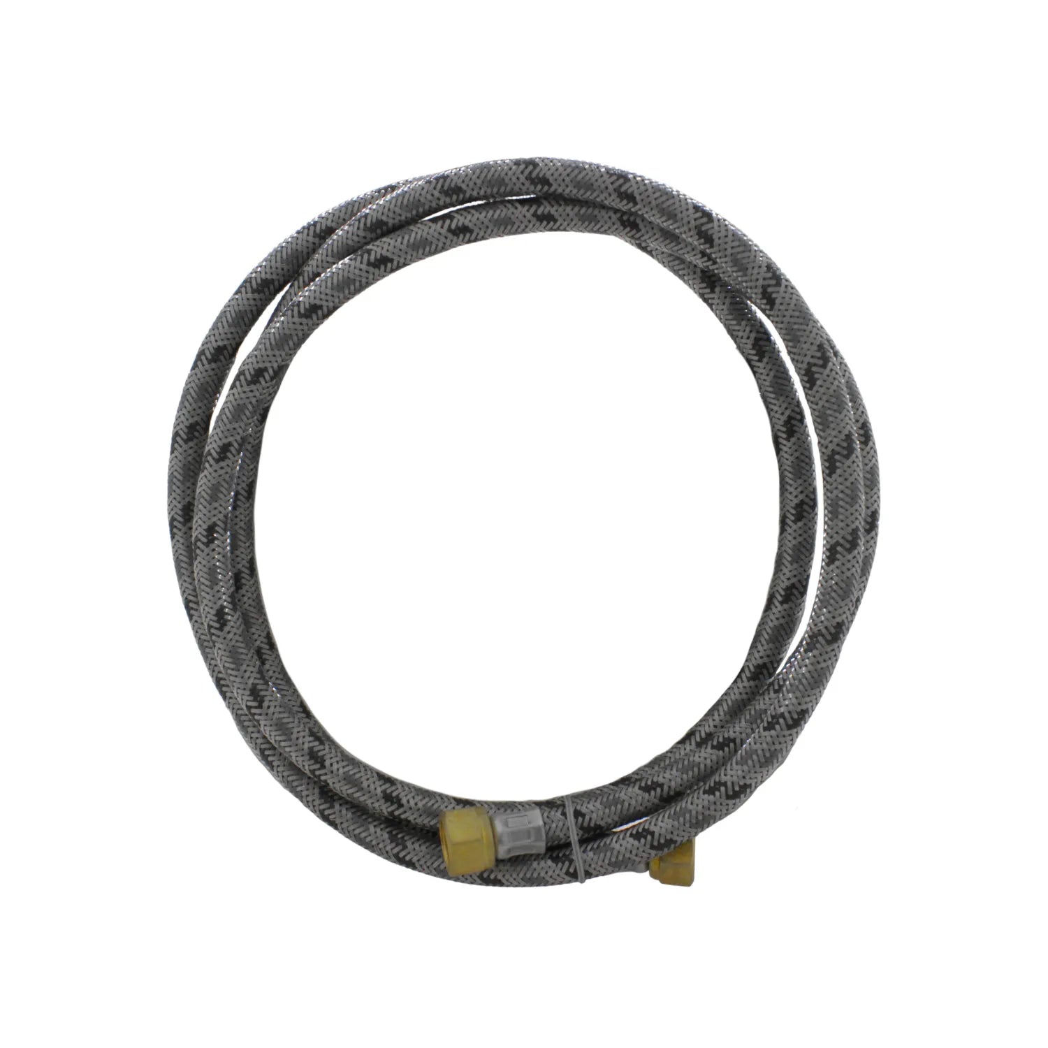Manguera flexible trenzada de acero con conectores de latón para suministro de agua en lavadoras y lavavajillas.