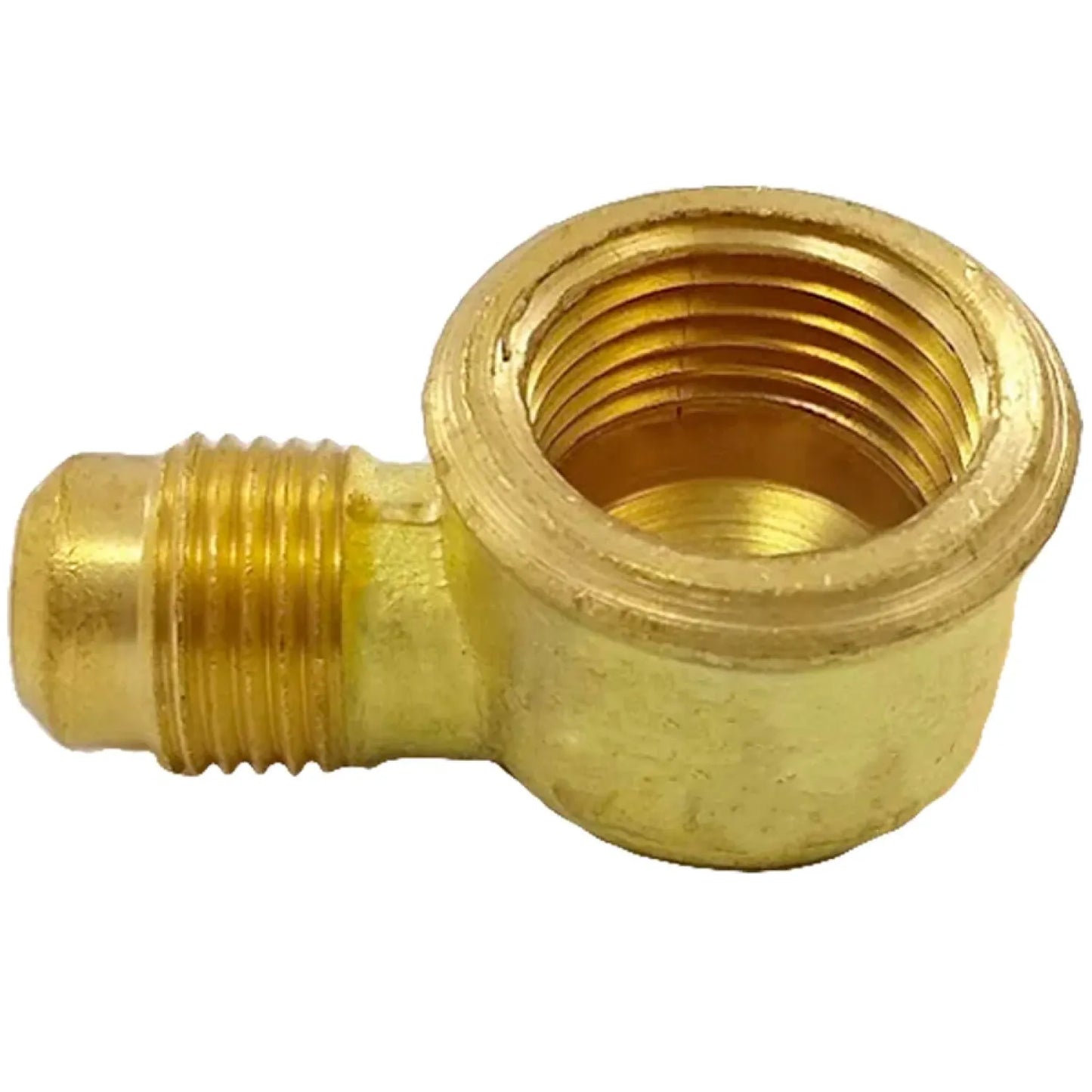 Codo de latón 90 grados, conector macho flare a rosca hembra, para plomería y gas.