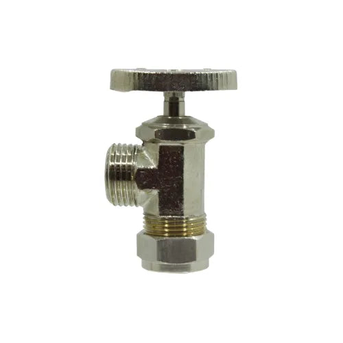 Válvula de cierre de ángulo cromada con rosca macho y conexión de compresión para plomería