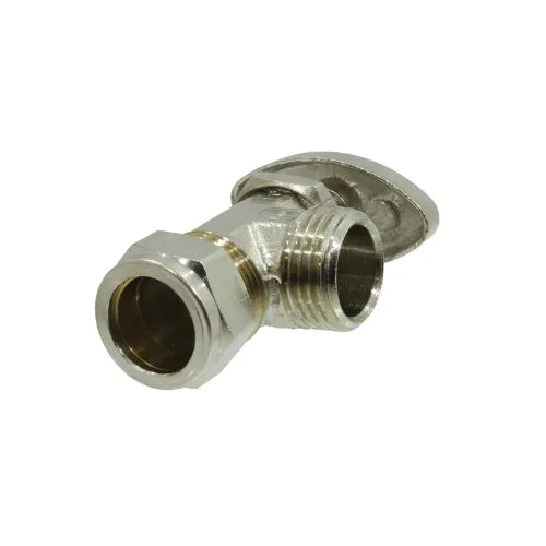 Llave de escuadra cromada con conexión de compresión y rosca macho para instalaciones de agua