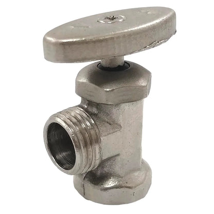 Válvula de cierre angular metálica para agua, manija 1/4 de vuelta, conexión roscada para manguera.