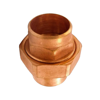 Unión de cobre soldable para tuberías de agua y gas con tuerca hexagonal de ajuste central para fontanería.