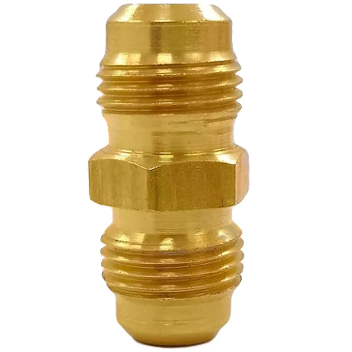 Unión de latón doble abocardado, conector para tuberías de cobre en sistemas de gas y refrigeración.