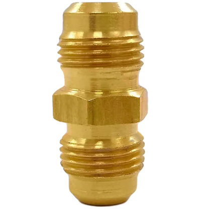 Unión de latón doble abocardado, conector para tuberías de cobre en sistemas de gas y refrigeración.