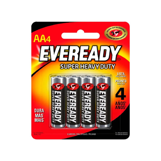 Pila Eveready AA al carbón Super Heavy Duty, pack de 4 piezas en blister rojo.
