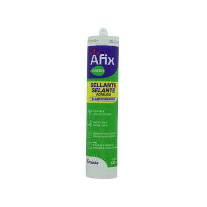 Sellador acrílico blanco Afix Green para fisuras y grietas, pintable y ecológico, 430g