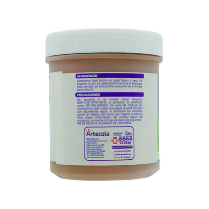 Pegamento Artecóla multiusos no peligroso en bote marrón con tapa blanca para trabajos de bricolaje y ferretería