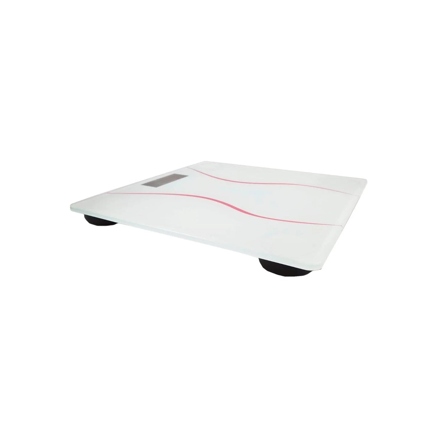 Báscula corporal digital blanca de cristal con diseño de ondas rosas, capacidad 180 kg, para seguimiento de peso