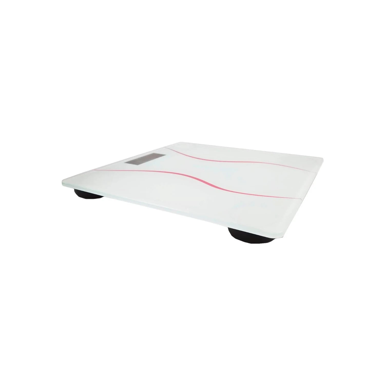 Báscula corporal digital blanca de cristal con diseño de ondas rosas, capacidad 180 kg, para seguimiento de peso