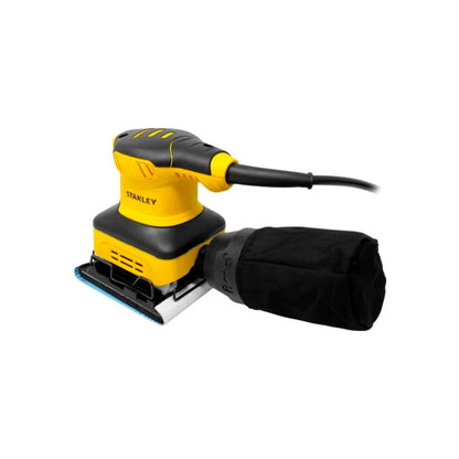Lijadora orbital Stanley 240W amarilla 1/4" lija con bolsa recolectora polvo para carpintería.