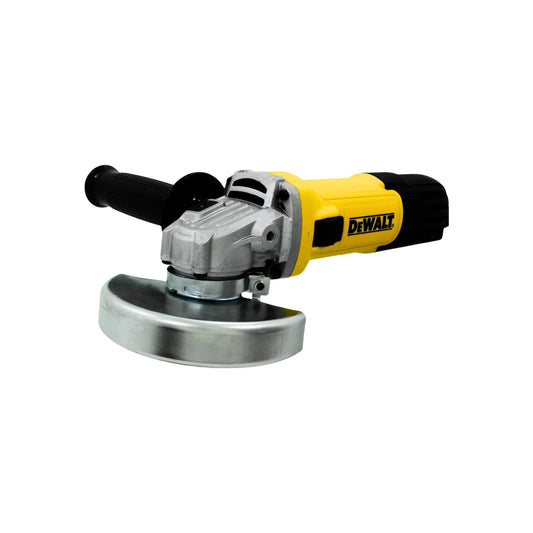 Esmeriladora angular eléctrica Dewalt amarilla y negra con guarda y mango auxiliar