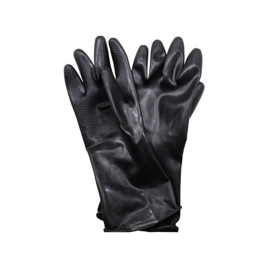 Guantes de caucho negros con palma texturizada antideslizante para limpieza pesada y uso industrial
