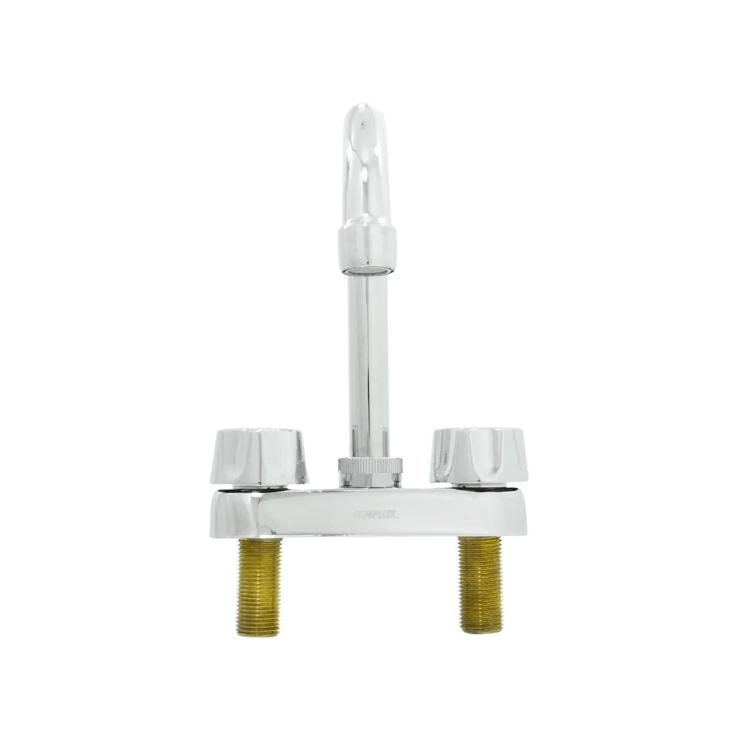 Mezcladora de lavabo Genflux cromada doble maneral, instalación 4 pulgadas, con cuello fijo