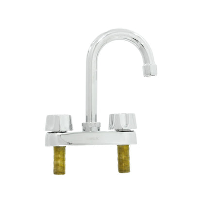 Mezcladora cromada para lavabo de 4", doble maneral, con cuello de ganso.
