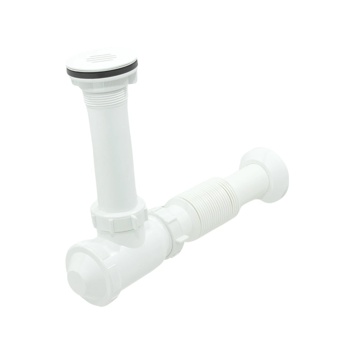 Cespol flexible blanco de plástico para fregadero con trampa anti-olores y rejilla de drenaje