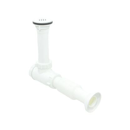 Cespol flexible blanco para fregadero con trampa y tubería corrugada para un drenaje eficiente.