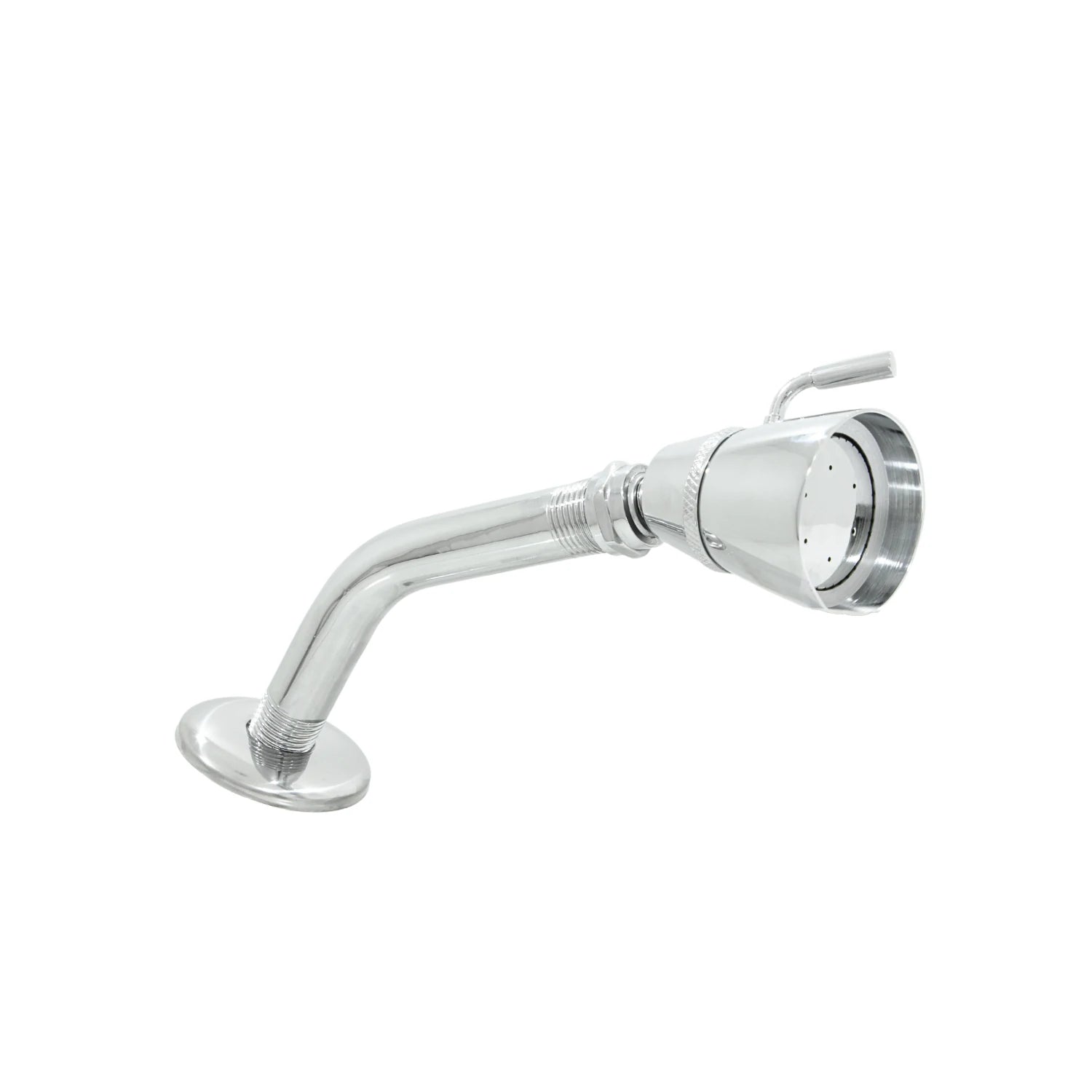 Regadera metálica ajustable cromada con brazo curvo y chapetón para ducha de baño