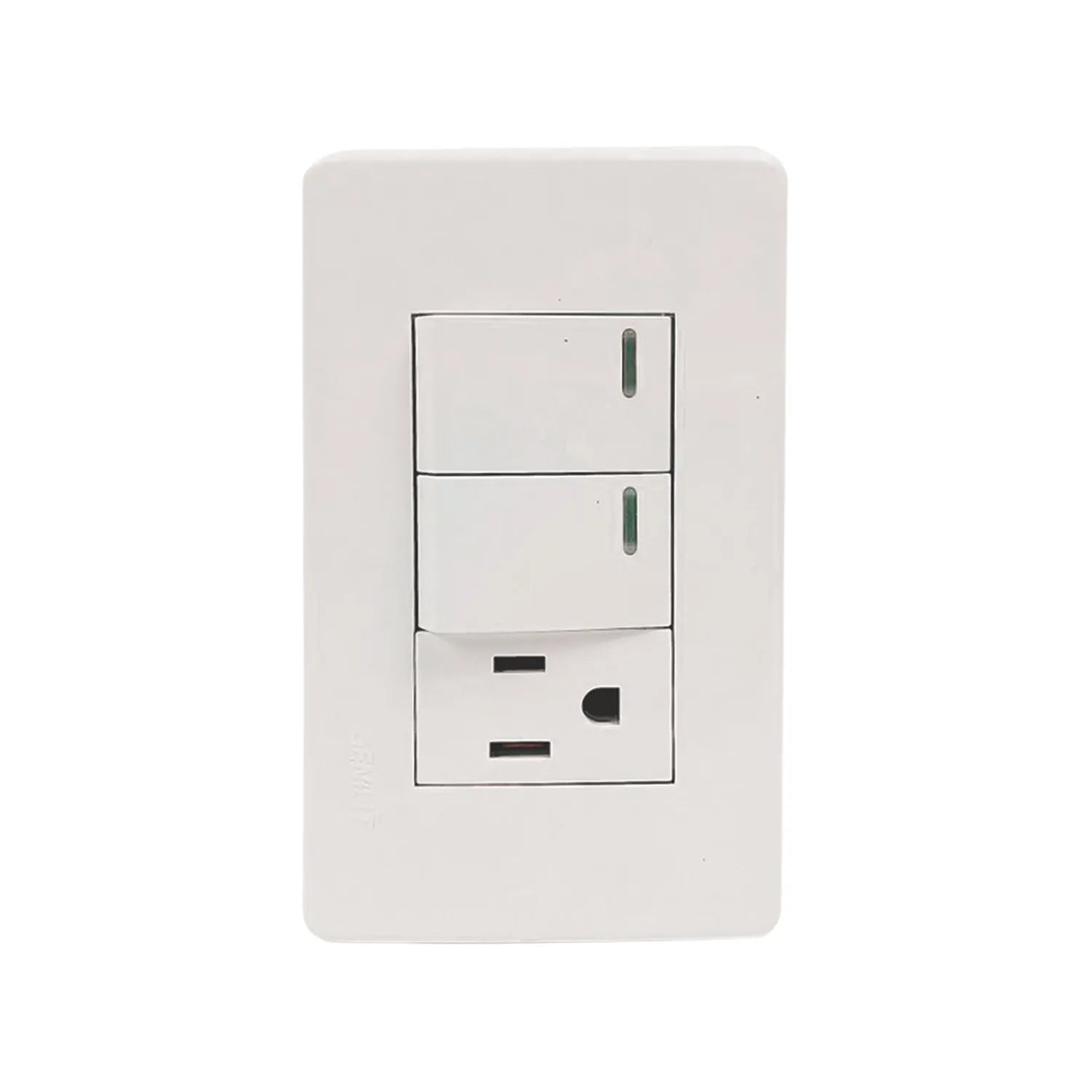 Placa eléctrica Genlit blanca con 2 apagadores de luz con LED y 1 contacto polarizado