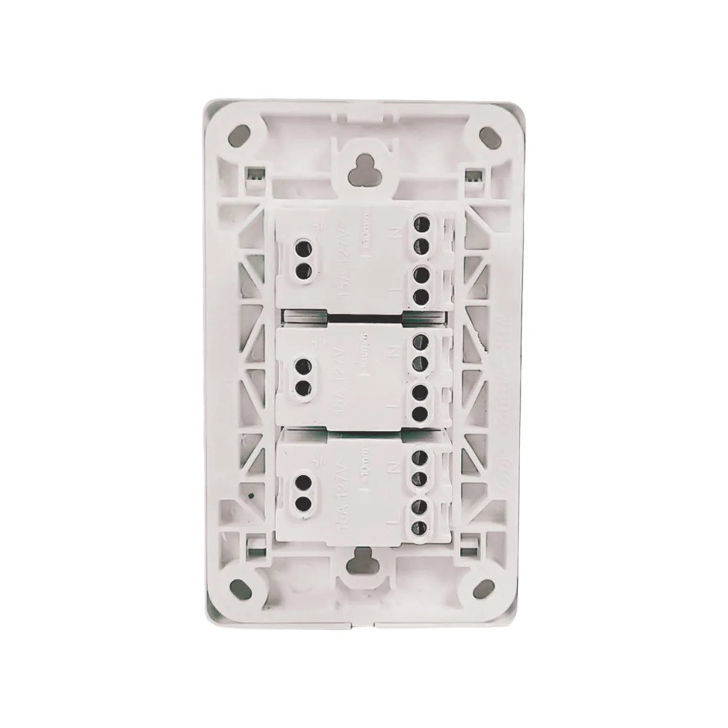 Placa de 3 contactos eléctrica blanca para pared, con terminales de cableado 15A 127V