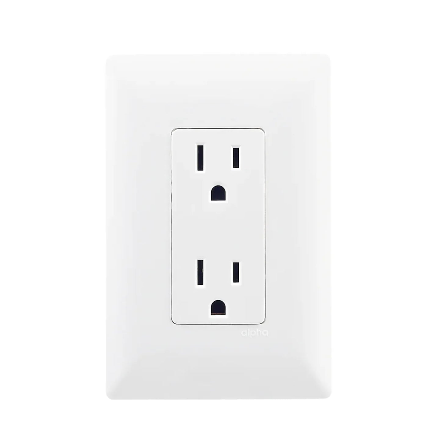 Tomacorriente dúplex blanco Alpha con placa de pared, receptáculo eléctrico de 15A para instalaciones residenciales