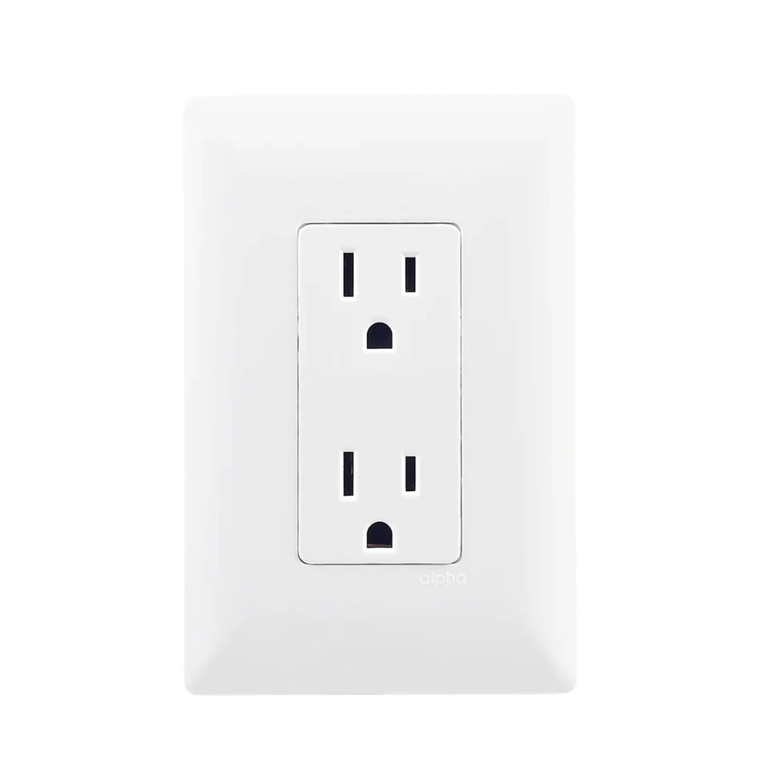 Tomacorriente dúplex blanco Alpha con placa de pared, receptáculo eléctrico de 15A para instalaciones residenciales