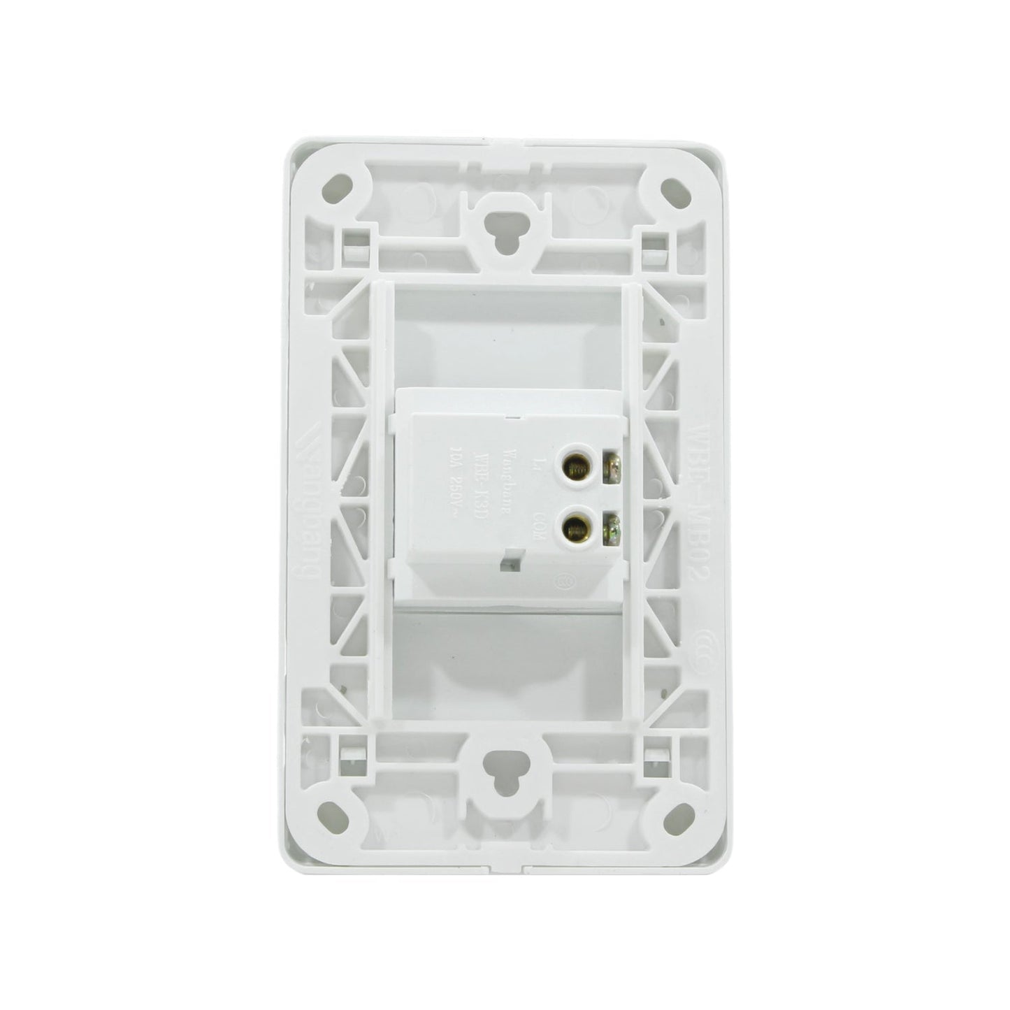 Módulo eléctrico blanco con terminales de tornillo L1 y COM, 10A 250V para placas de pared.
