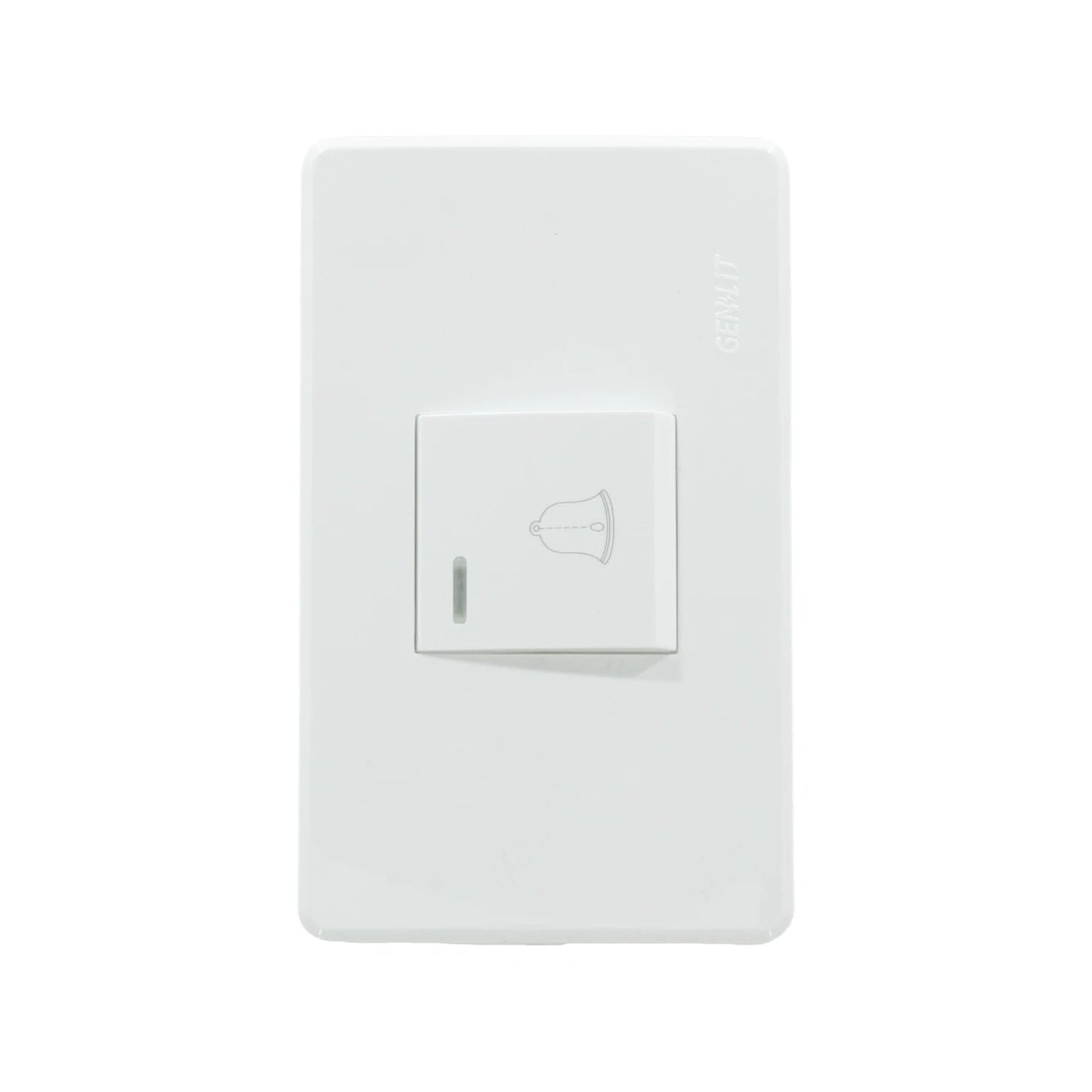 Placa botón de timbre Genlit blanca con icono de campana y luz indicadora