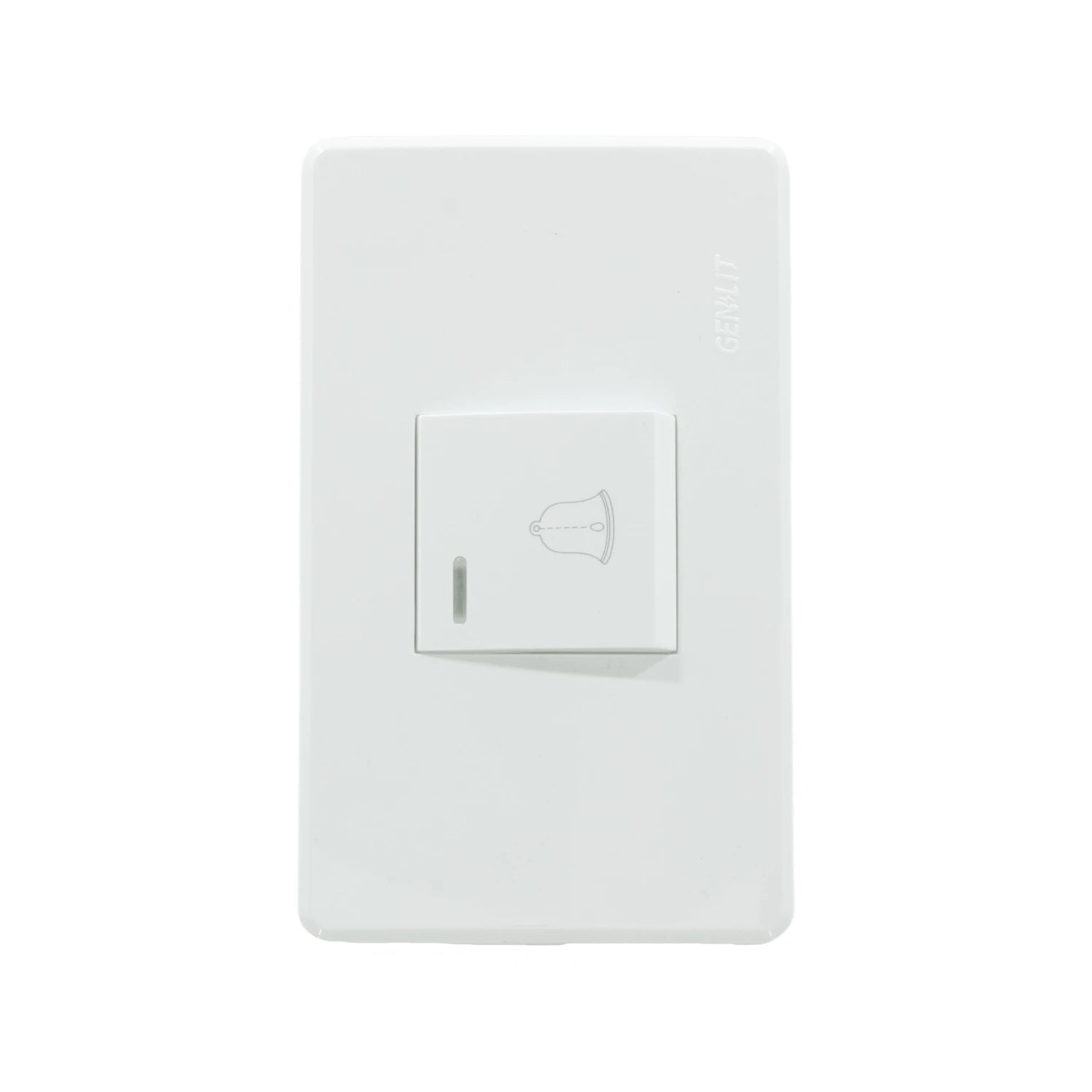 Placa botón de timbre Genlit blanca con icono de campana y luz indicadora