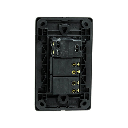 Placa de pared eléctrica negra con 2 apagadores y 1 contacto, parte trasera para conexión cableado