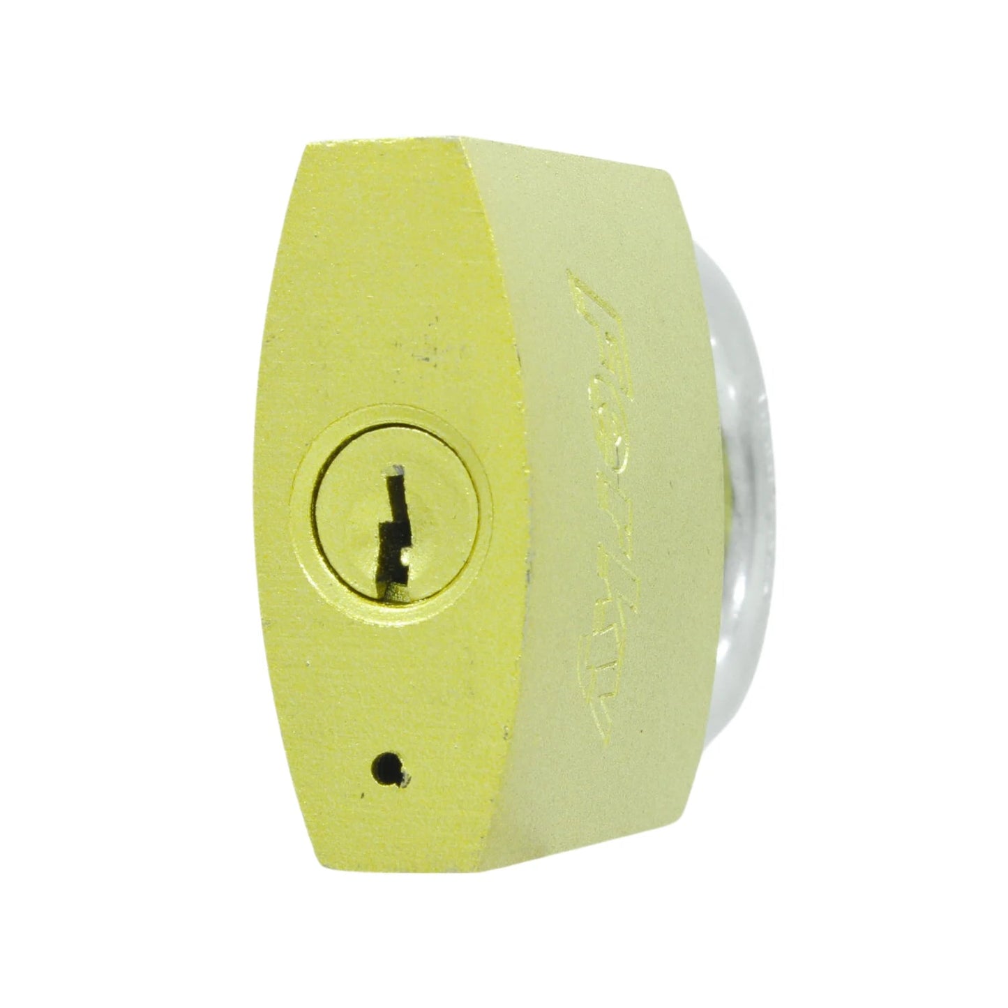 Candado de seguridad Ferky 50mm, cuerpo de latón dorado con gancho corto, resistente para exteriores.