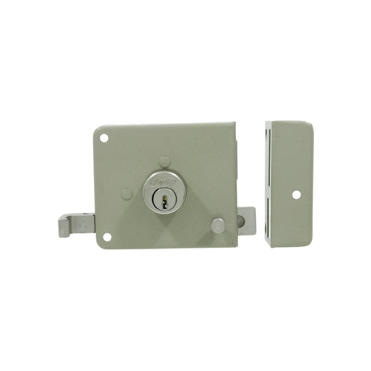 Cerradura de sobreponer Ferky beige con cilindro de seguridad para puertas de fácil instalación