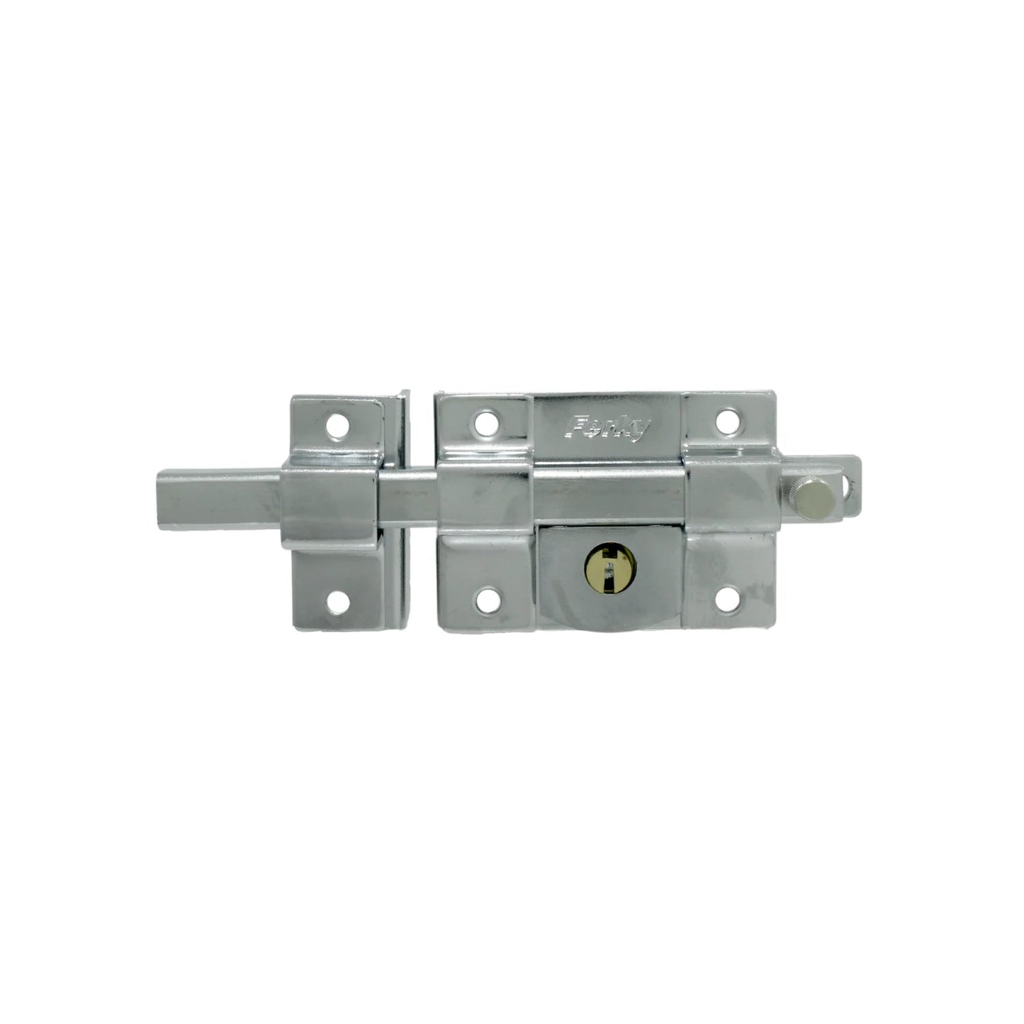 Cerrojo de barra deslizante Ferky cromado con llave para puertas y seguridad.