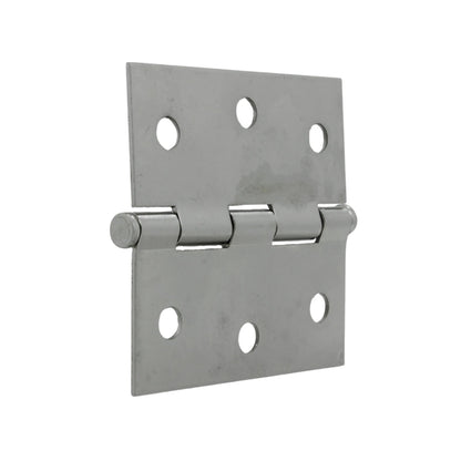 Bisagra de acero inoxidable plateada con hojas cuadradas y pasador fijo para puertas y gabinetes