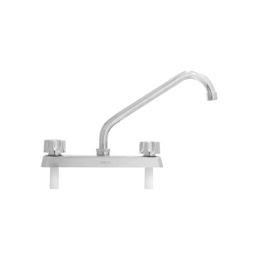 Mezcladora para fregadero de 8 pulgadas acabado cromado con cuello largo y doble maneral para cocina.