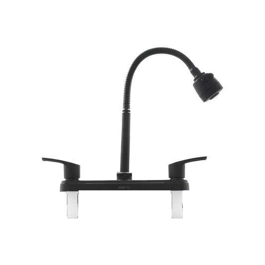 Mezcladora para fregadero negra mate con cuello flexible de ganso y doble mando marca Duraflex