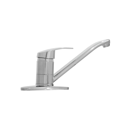 Grifo monomando para cocina con acabado cromado brillante y placa de base para fregadero