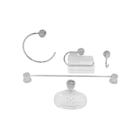 Set de accesorios para baño cromado 5 piezas con toallero de barra y aro, jabonera, gancho y portarrollo