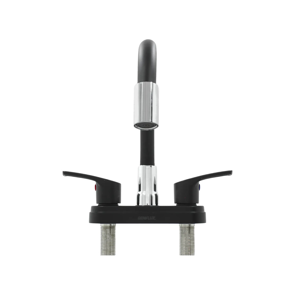 Mezcladora para fregadero Genflux negro mate y cromo con cuello de ganso y doble maneral para cocina